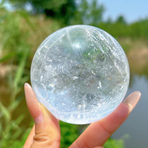Natural Clear Quartz Crystal Ball Sphere | Feng Shui Energy Healing Decor