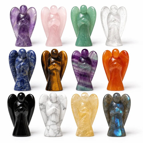 12-Piece Hand-Carved Crystal Guardian Angel Pocket Statues