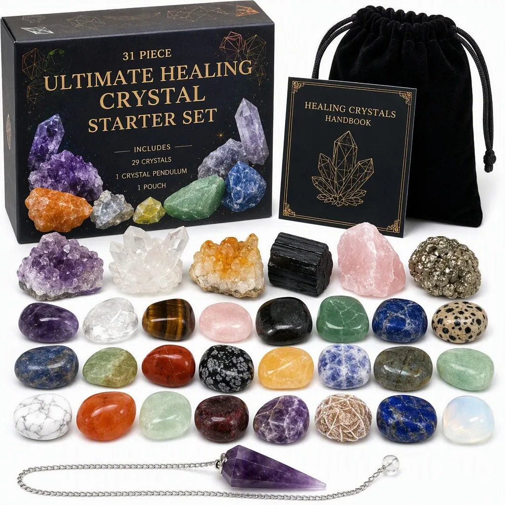 31-Piece Ultimate Healing Crystal Starter Set with Guide