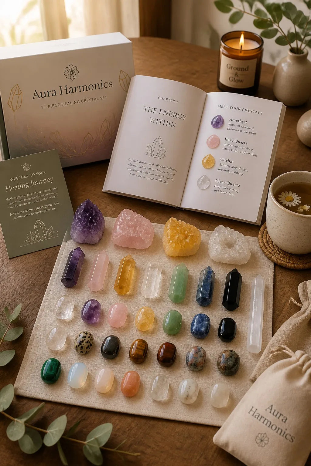 31-Piece Ultimate Healing Crystal Starter Set with Guide