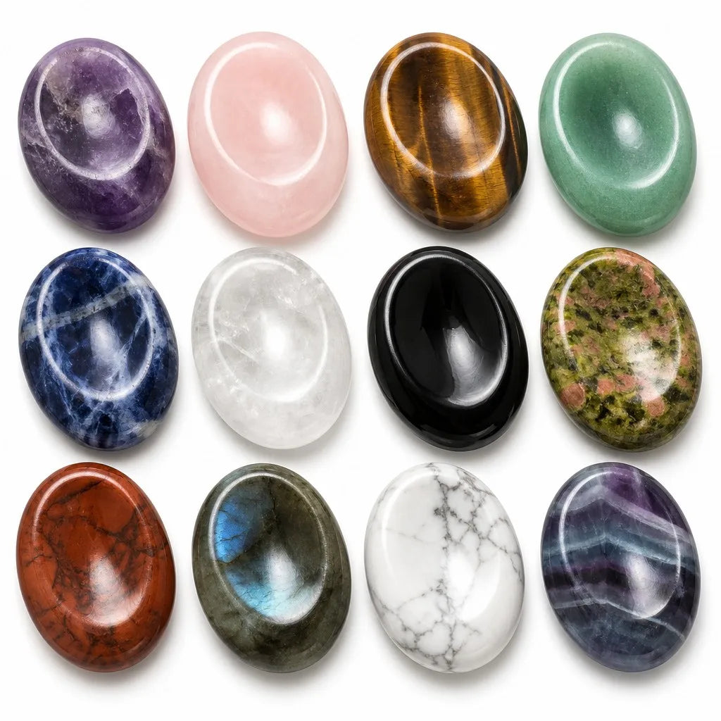 12-Pack Mixed Natural Crystal Worry Stones for Stress Relief