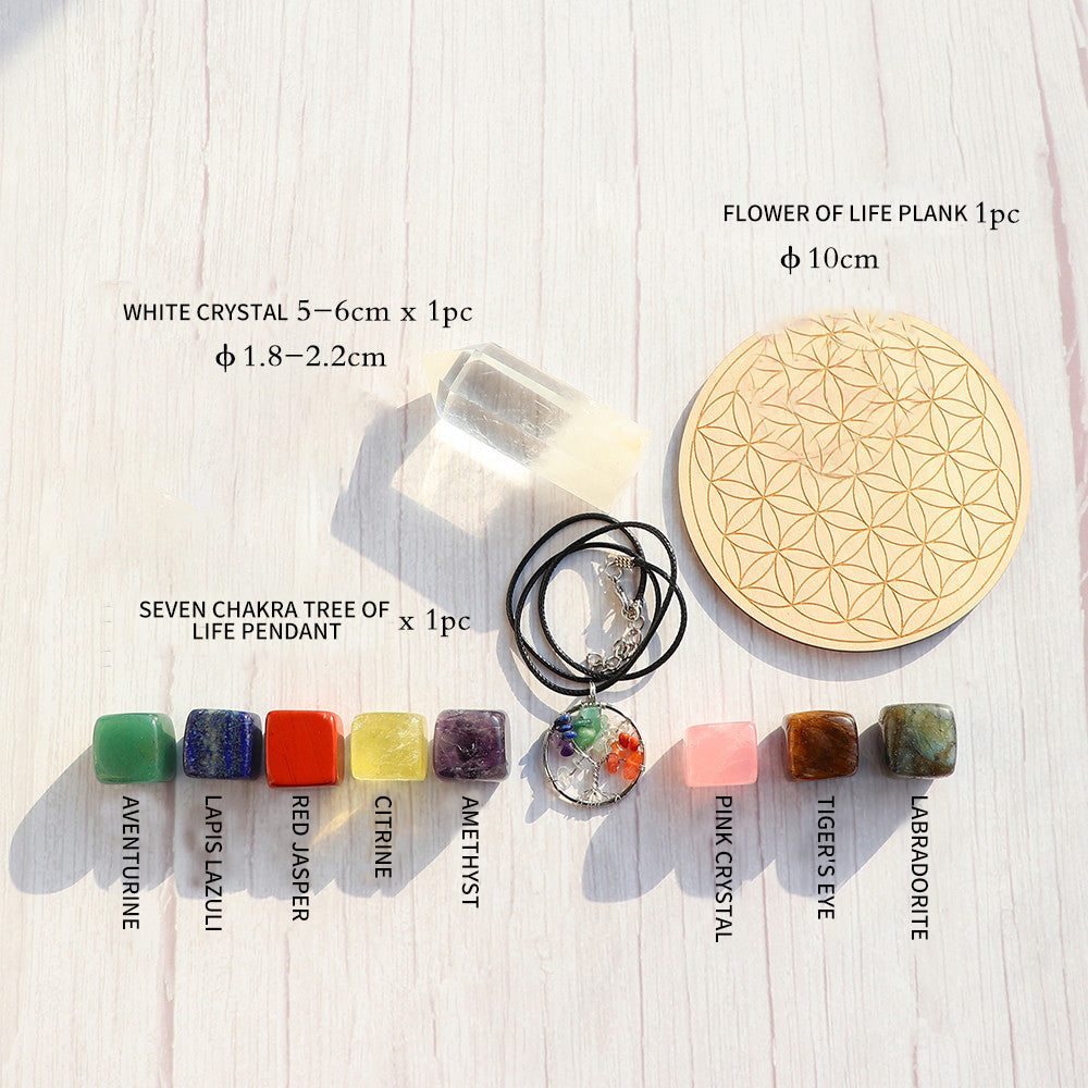 Clear Quartz Wand & Healing Energy Kit | Crystal Grid Tumbled Stones Set