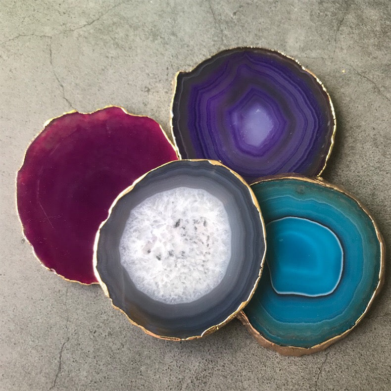 Natural Agate Slice Coaster Set | Polished Geode Stone Plates Wholesale