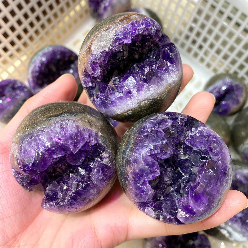 Natural Amethyst Crystal Ball Sphere with Wood Stand - Meditation & Reiki Decor