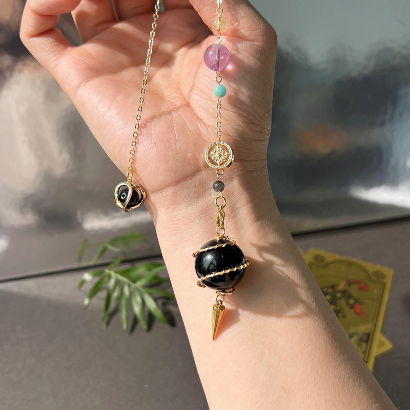Natural Black Obsidian Sphere & Pendulum Set - Scrying & Protection Tool