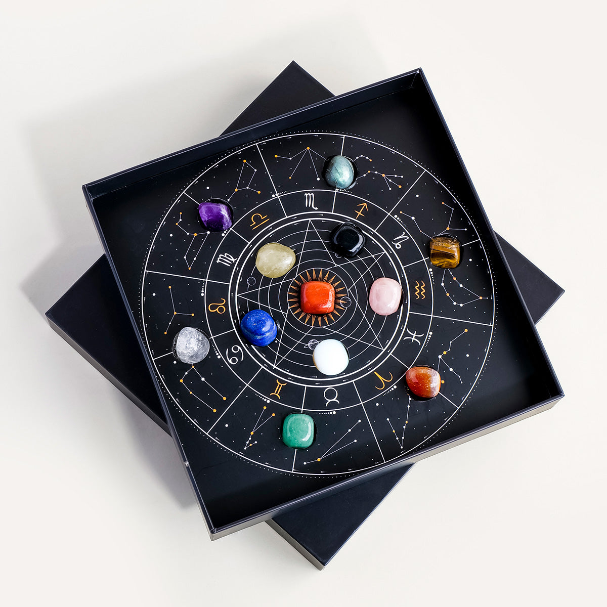 Natural zodiac crystal rolling stone celestial set