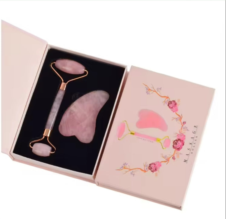 Rose Quartz Jade Roller & Gua Sha Set - Facial Massage Beauty Ritual
