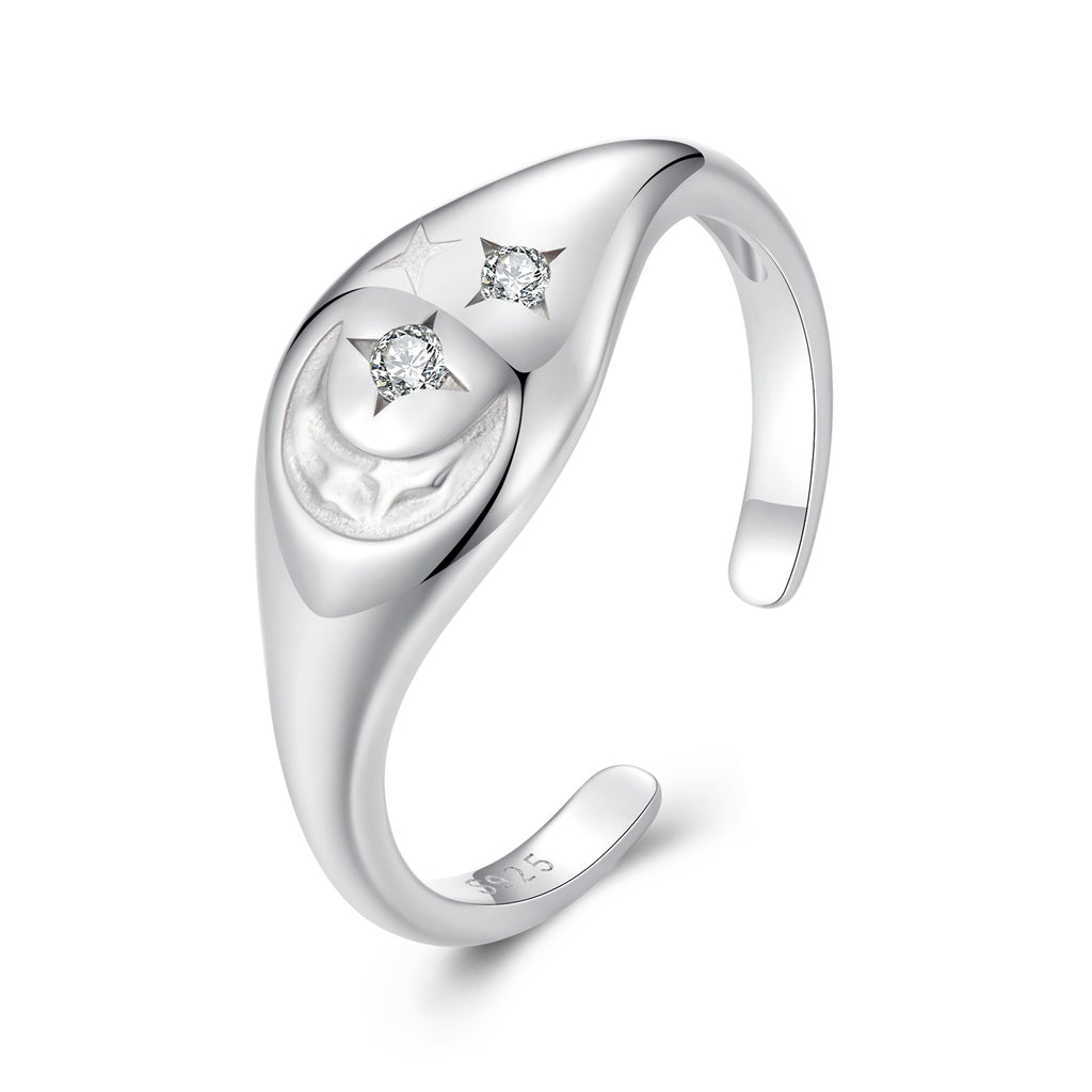 Sun Moon Star 925 Sterling Silver Crystal Ring - Celestial Spiritual Jewelry