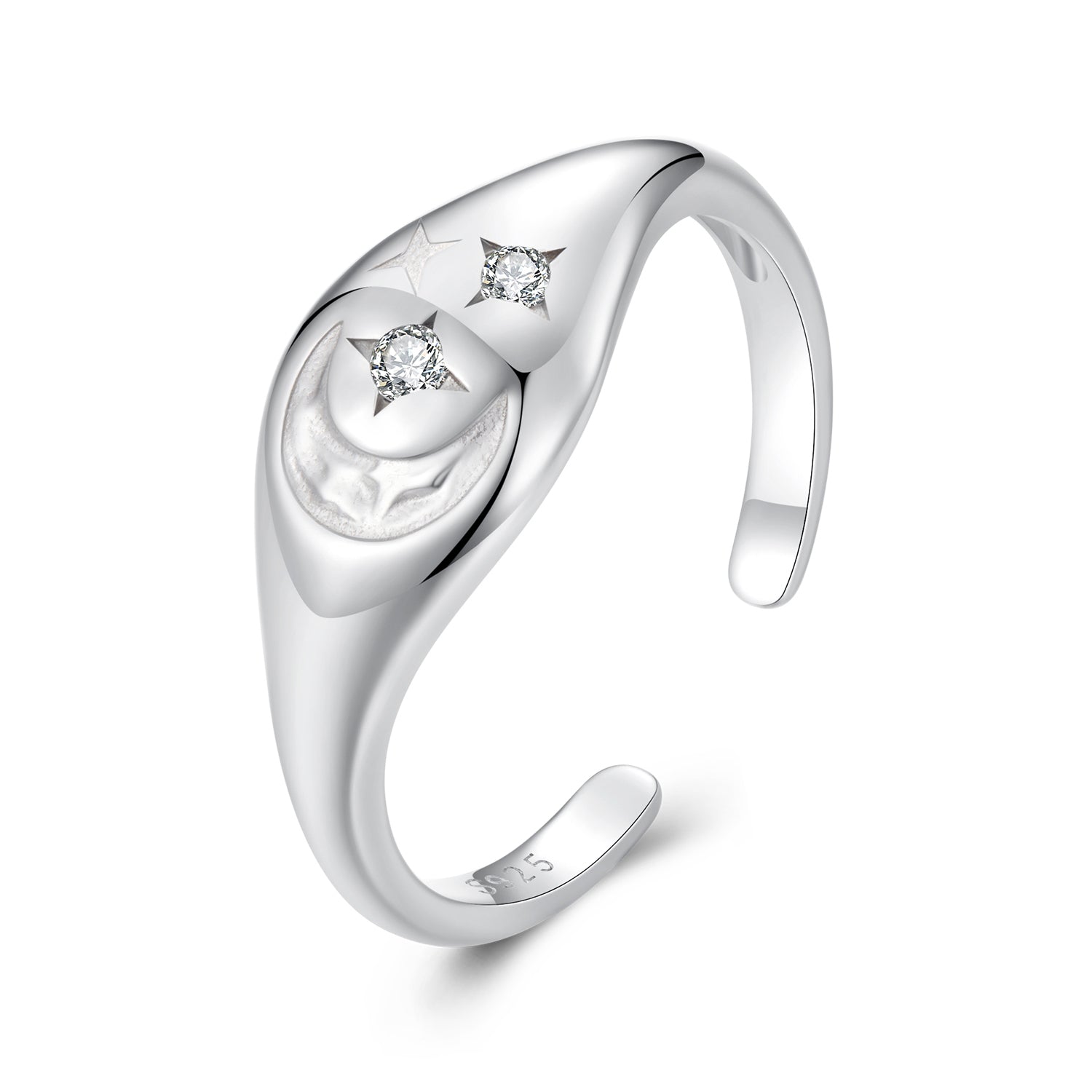 Sun Moon Star 925 Sterling Silver Crystal Ring - Celestial Spiritual Jewelry
