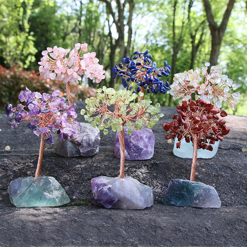 Natural Gemstone Money Tree for Wealth & Luck - Feng Shui Decor