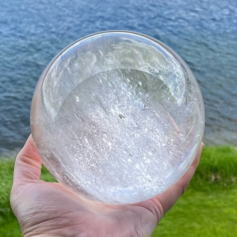 Hand-polished clear quartz crystal sphere energy healing decor