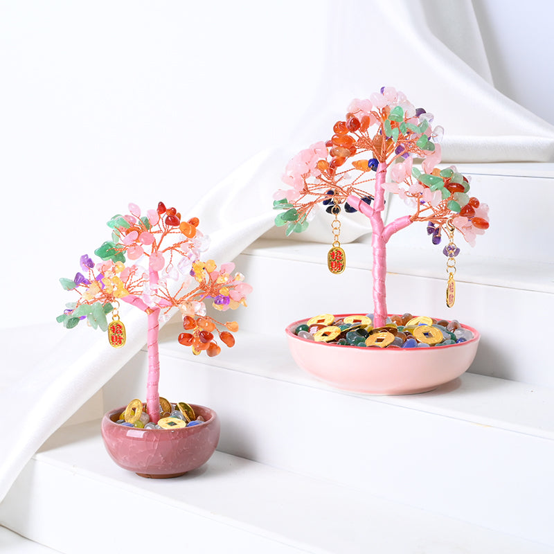 7 Chakra Healing Crystal Gravel Tree — Handmade Feng Shui Decor