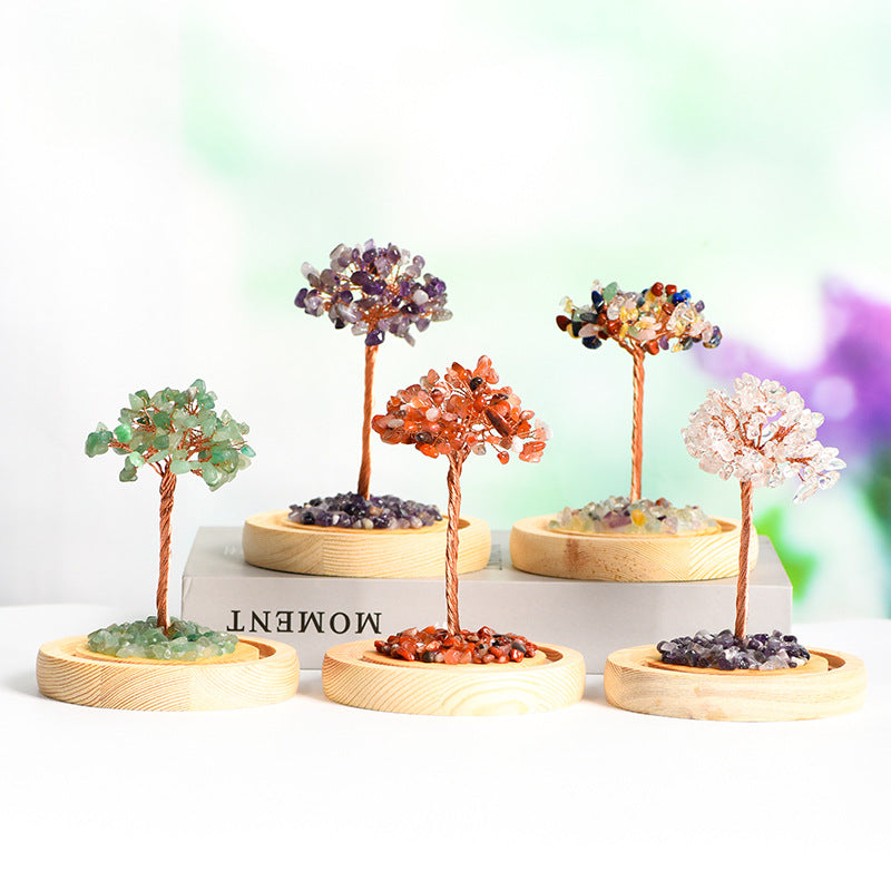 Crystal gravel tree on desk meditation corner display