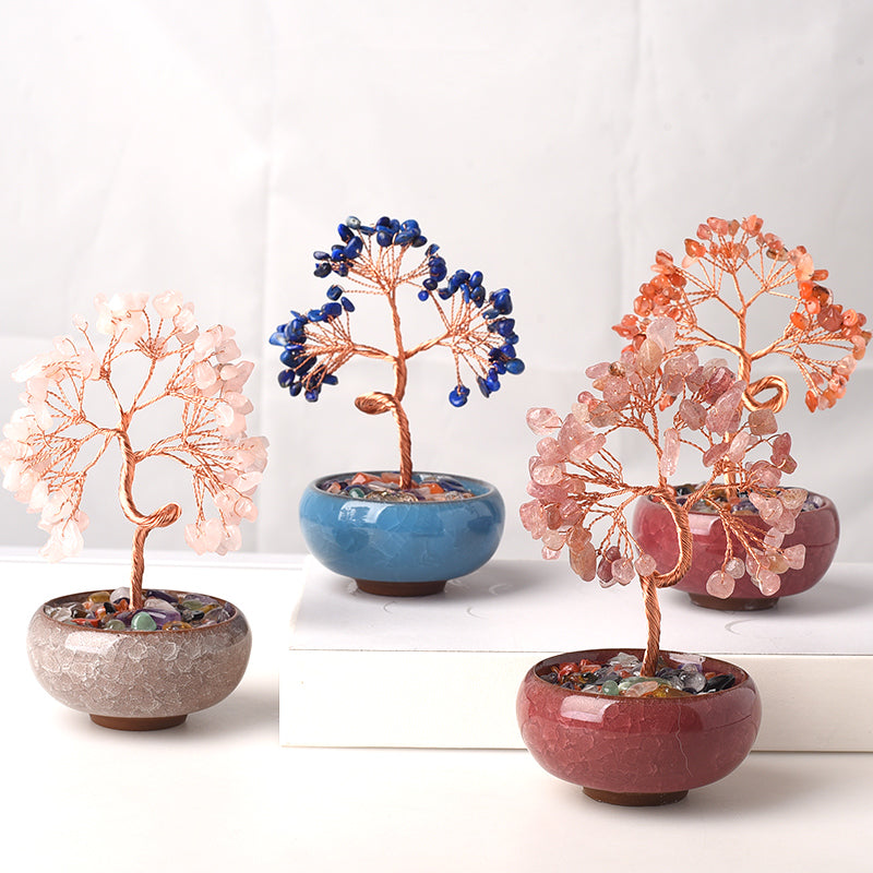 Natural Gemstone Crystal Money Tree | Feng Shui Wealth & Abundance Decor