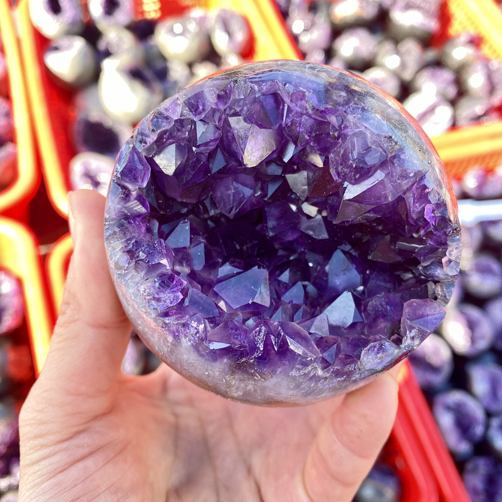 Natural Amethyst Crystal Ball Sphere with Wood Stand - Meditation & Reiki Decor