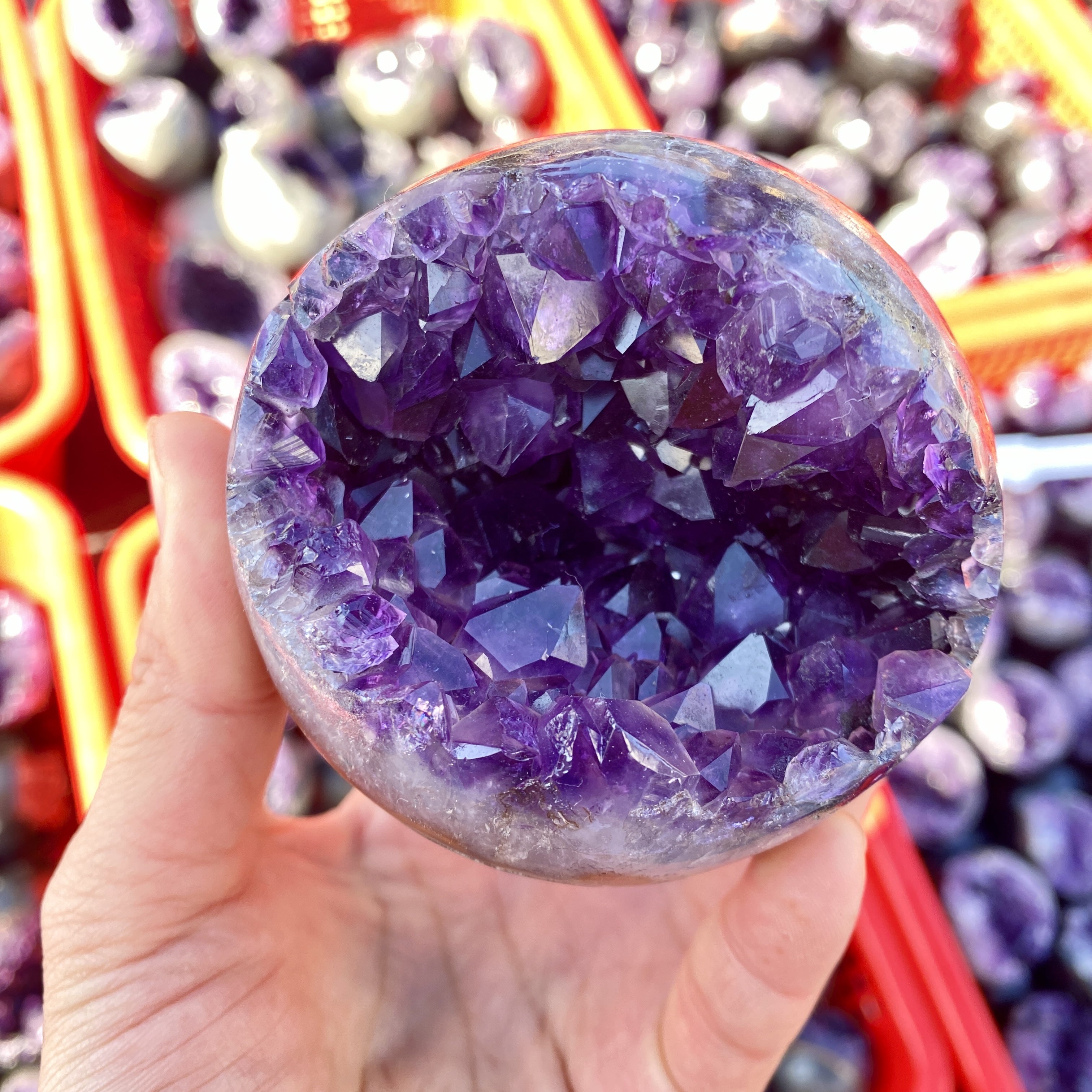 Natural Amethyst Crystal Ball Sphere with Wood Stand - Meditation & Reiki Decor