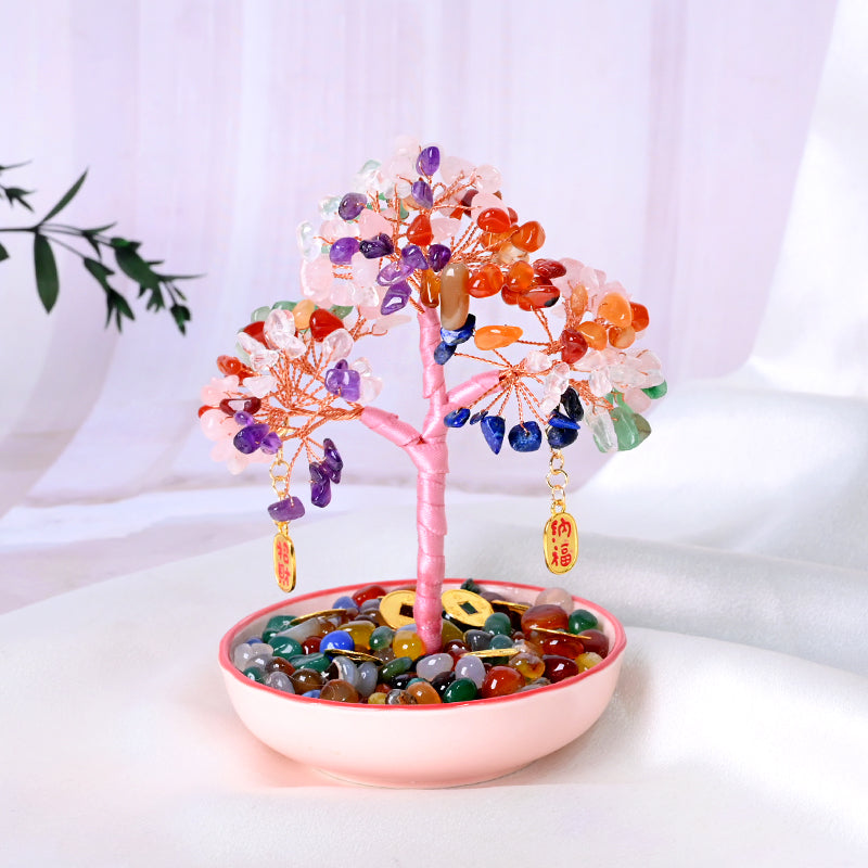 7 Chakra Healing Crystal Gravel Tree — Handmade Feng Shui Decor