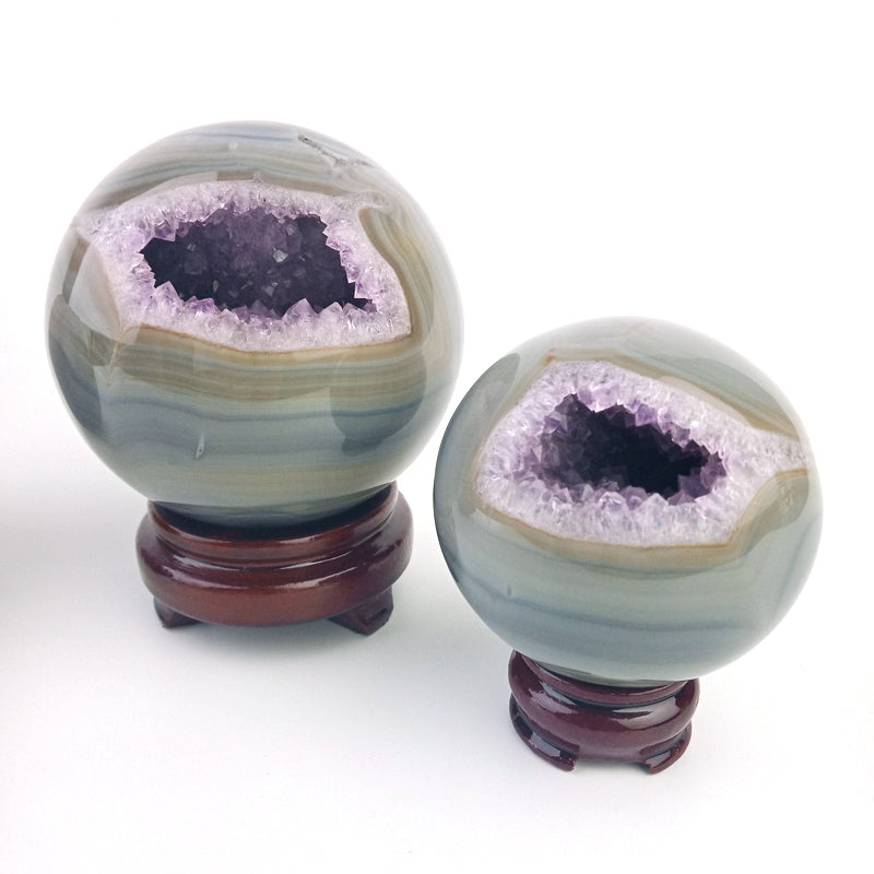 Natural Blue Agate Geode Bookends - Crystal Home Office Decor Statement Piece