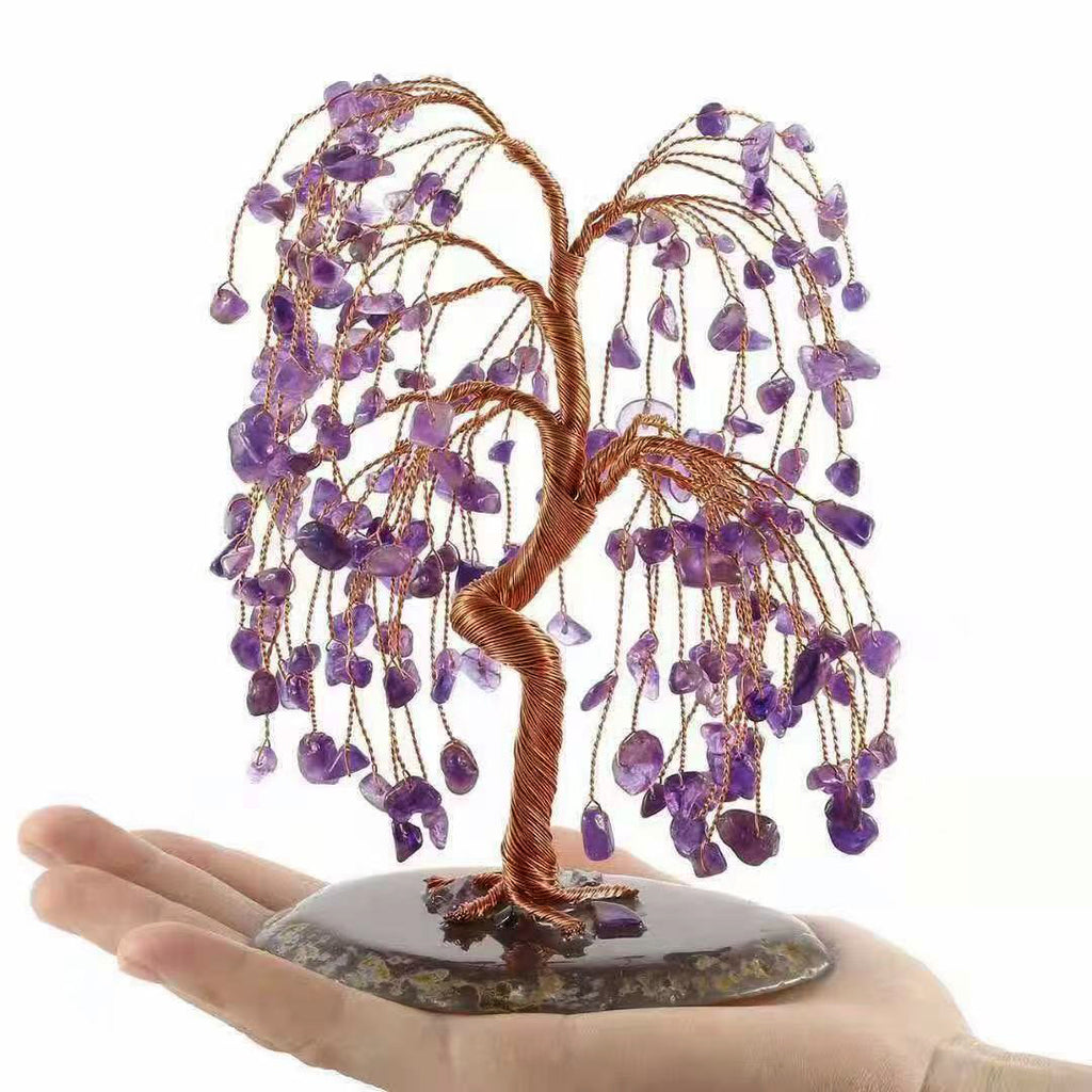 Natural Gemstone Crystal Money Tree Feng Shui Wealth Decor