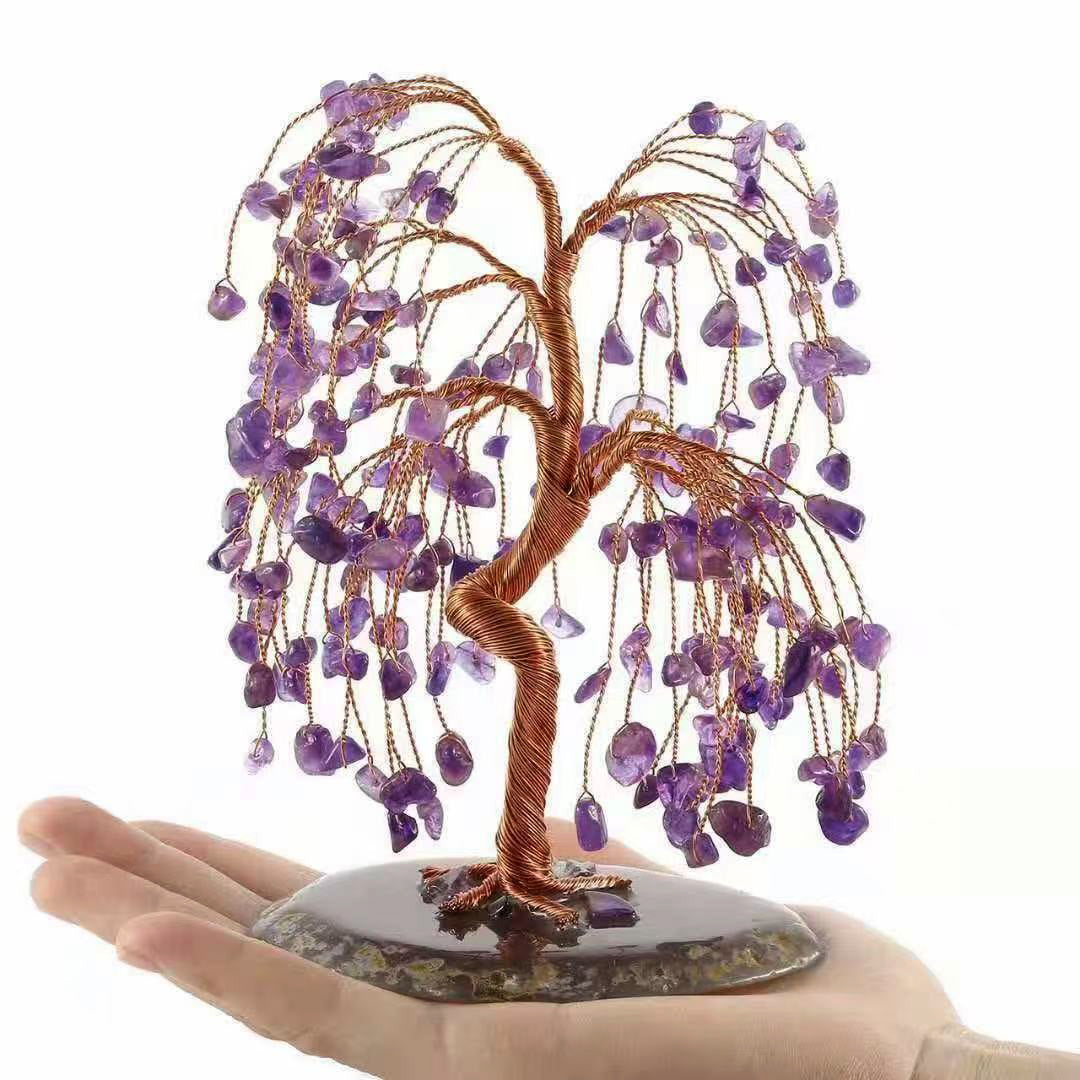 Natural Gemstone Crystal Money Tree Feng Shui Wealth Decor
