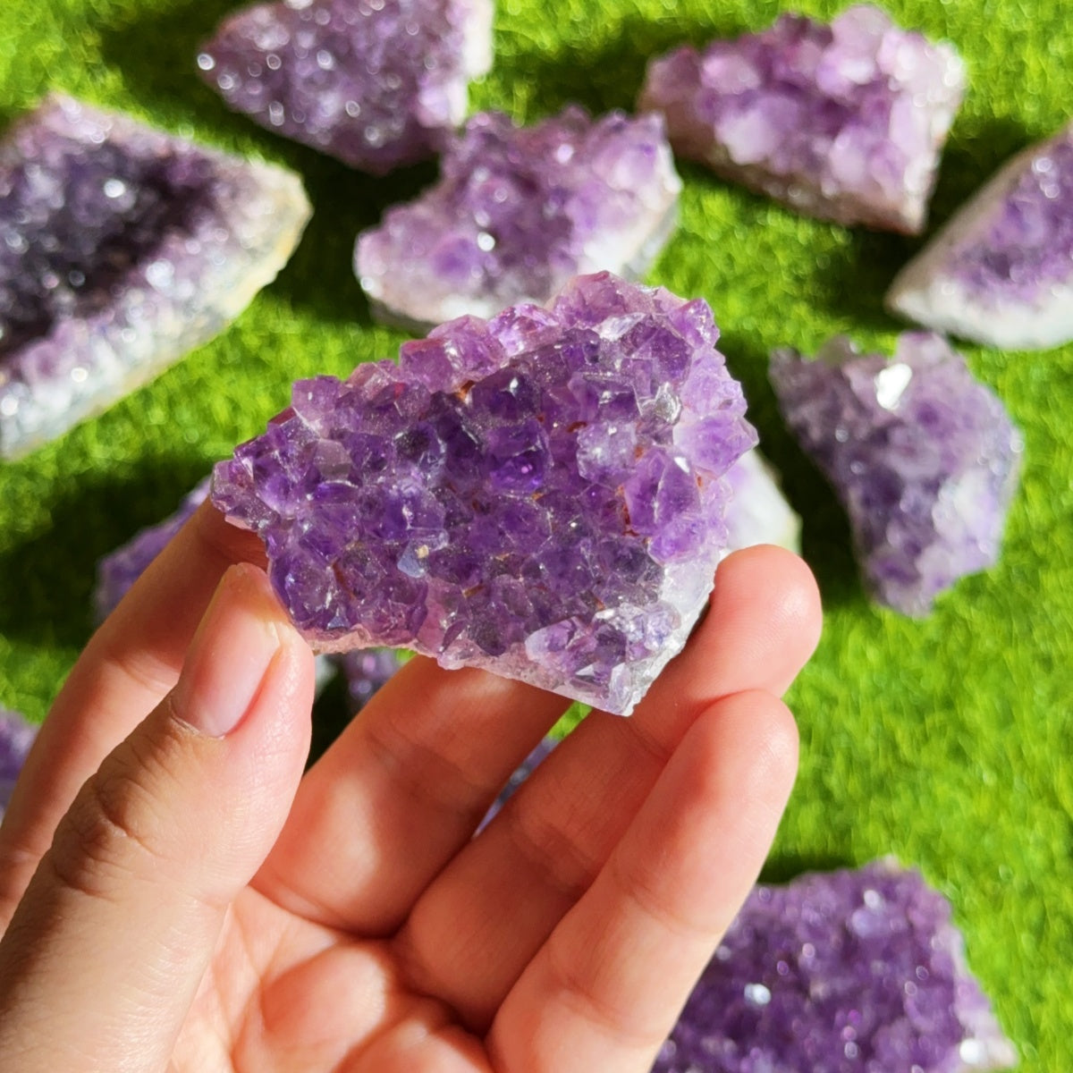 Small amethyst cluster specimen natural raw crystal