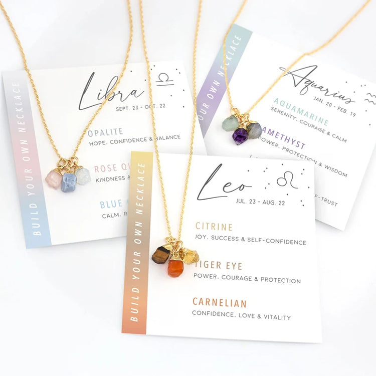 12 Zodiac Birthstone Crystal Set - Celestial Healing Stones Astrology Gift Box