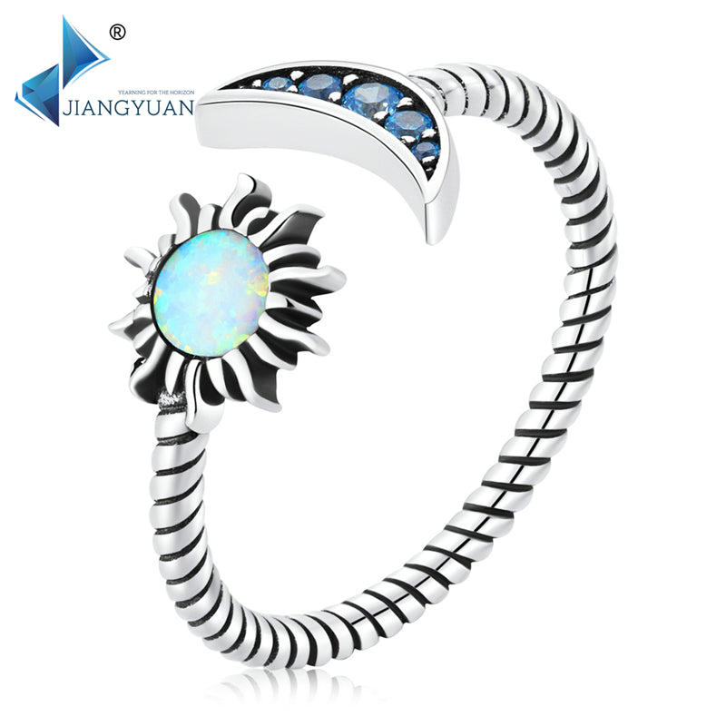 Sun Moon Star 925 Sterling Silver Crystal Ring - Celestial Spiritual Jewelry
