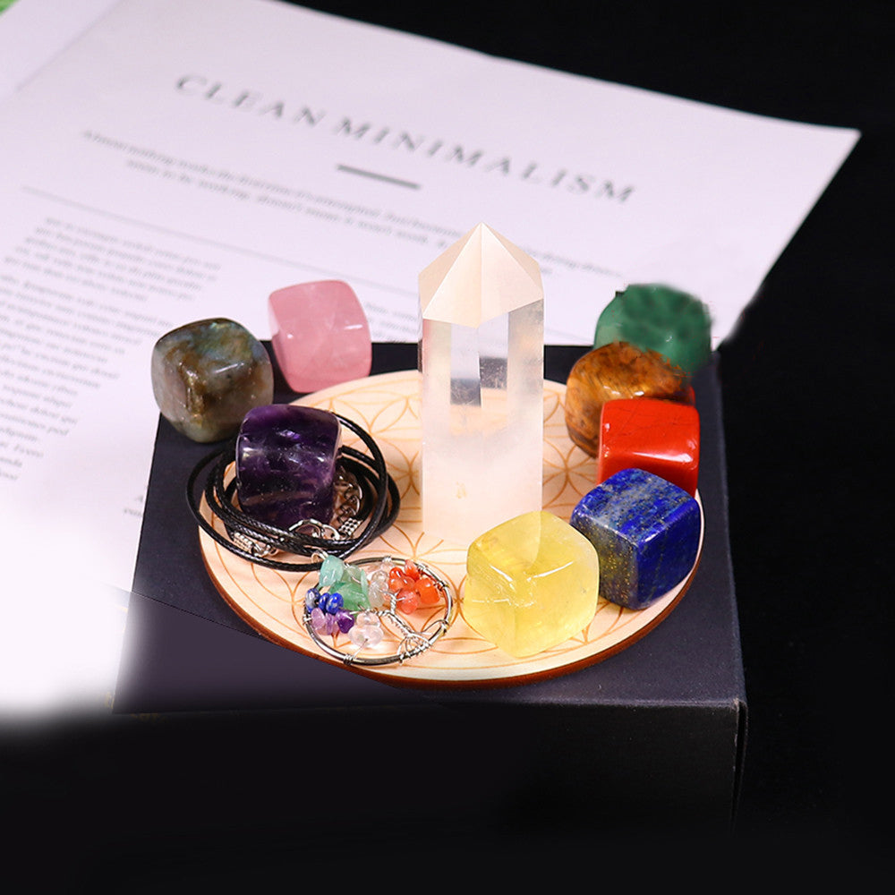 Clear Quartz Wand & Healing Energy Kit | Crystal Grid Tumbled Stones Set