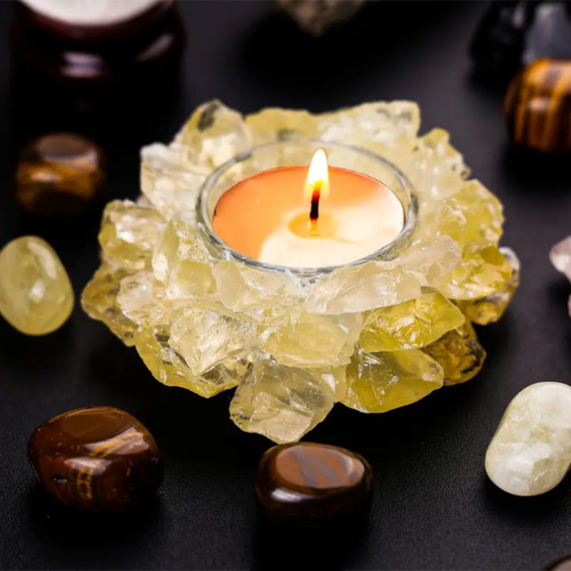 Natural Crystal Lotus Tealight Candle Holder - Quartz Cluster Sacred Decor