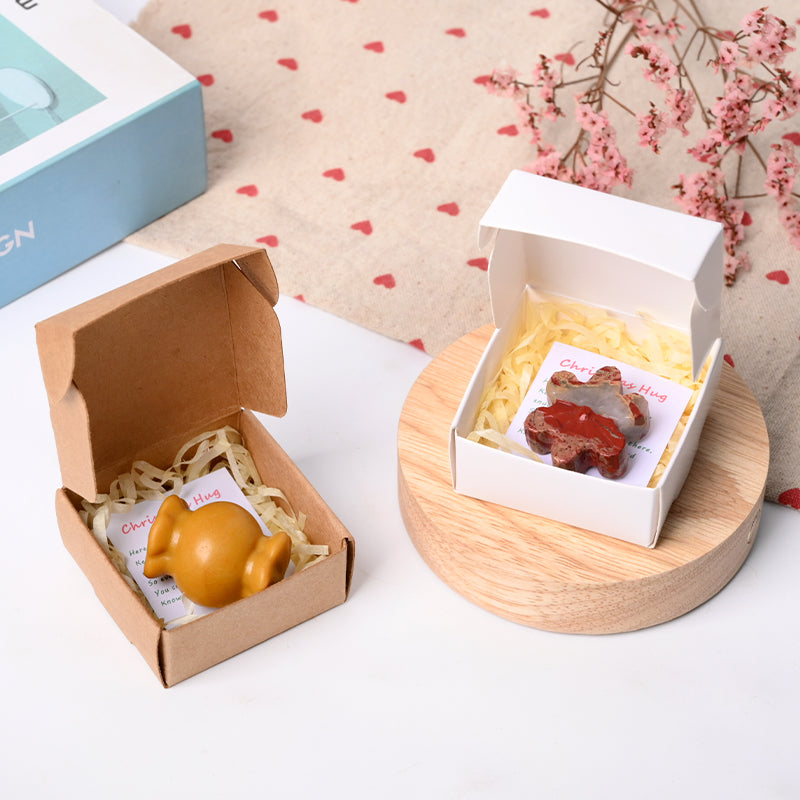Crystal holiday gift box open showing tumbled stones raw crystal contents