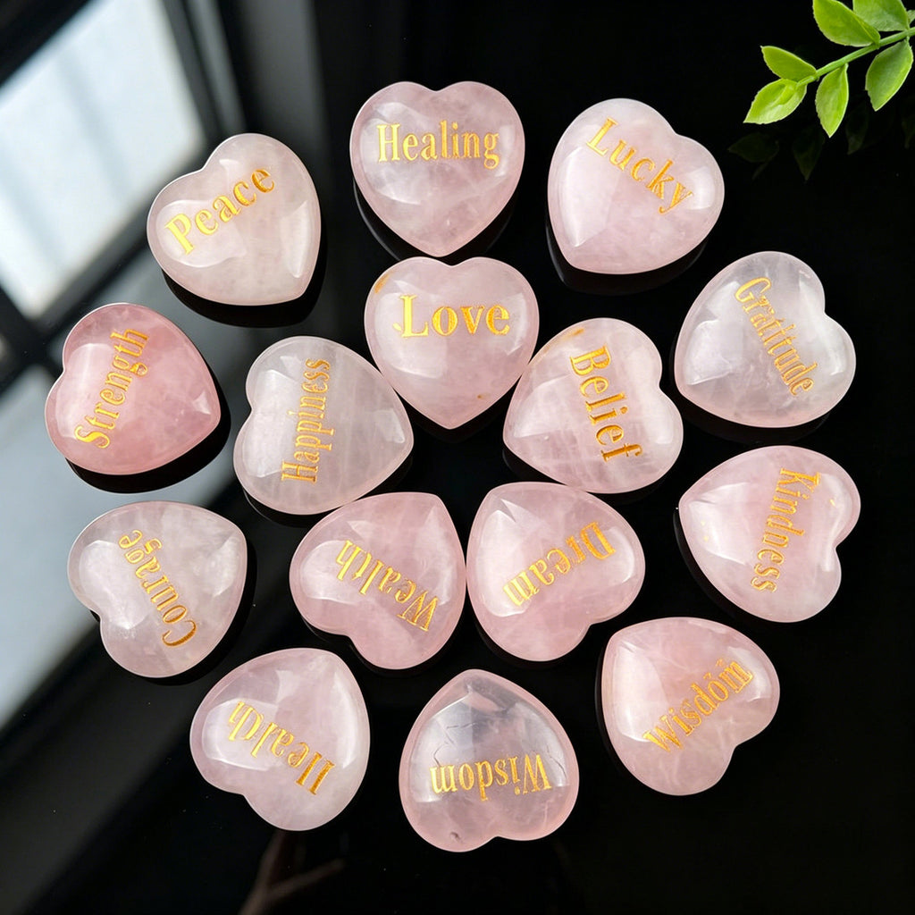 Personalized Engraved Rose Quartz Heart Palm Stone