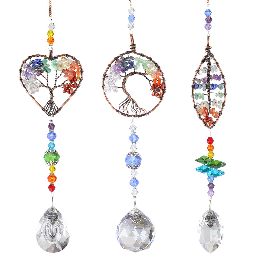 Handmade chakra suncatcher crystal beads window decor
