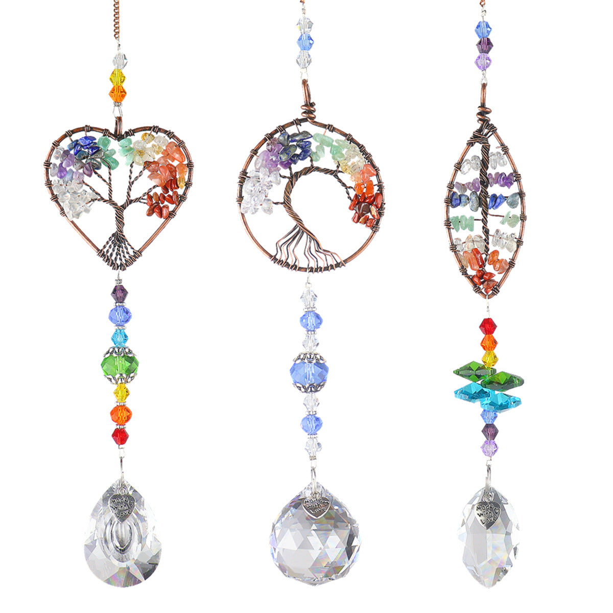 Handmade chakra suncatcher crystal beads window decor