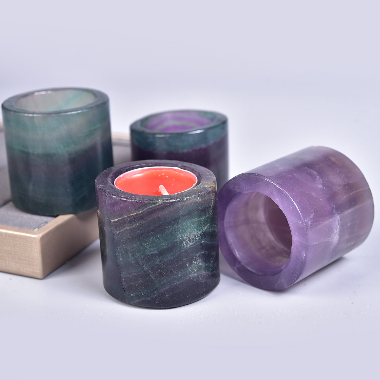 Crystal tea light holder multiple stone options rose quartz amethyst