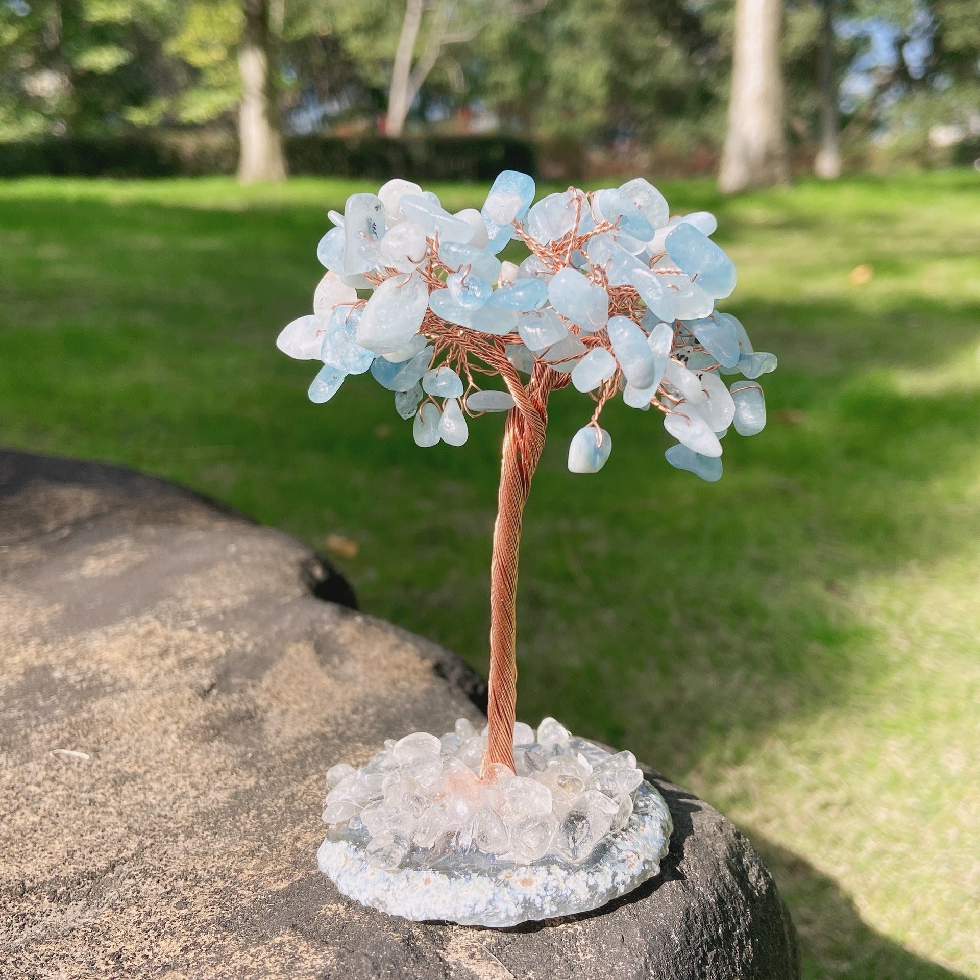 Rose Quartz Crystal Tree on Agate Slice Base — Love & Heart Chakra