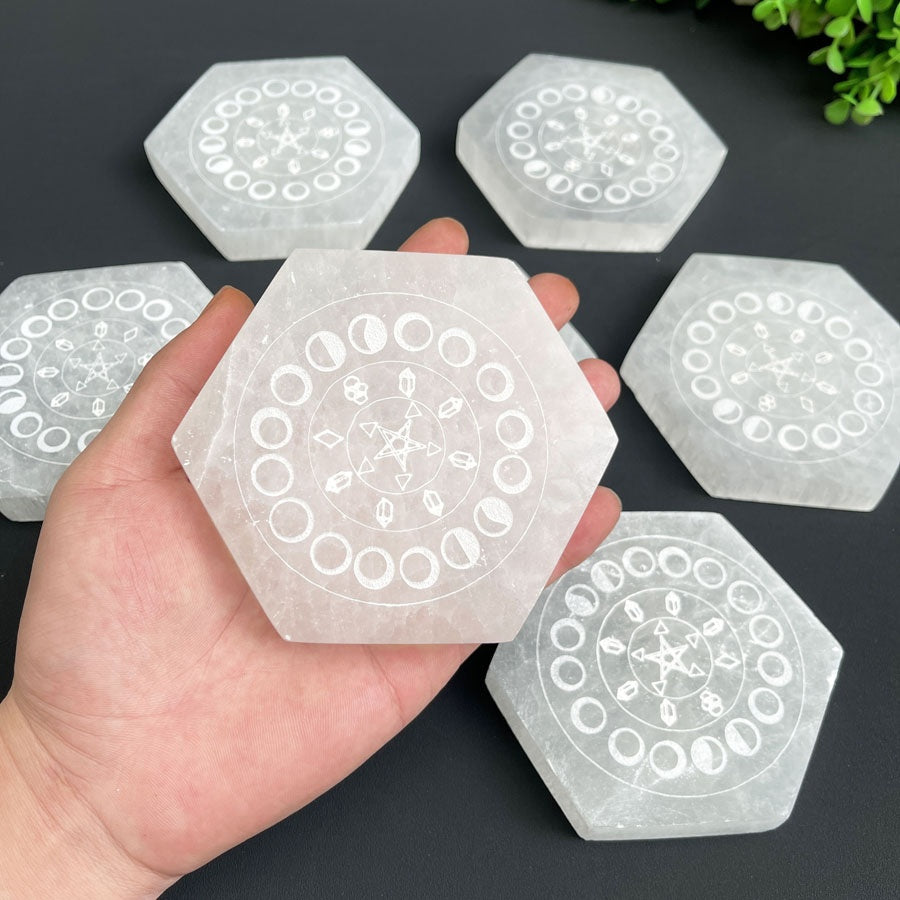 Selenite Crystal Charging Plate - Sacred Geometry Energy Cleansing Station