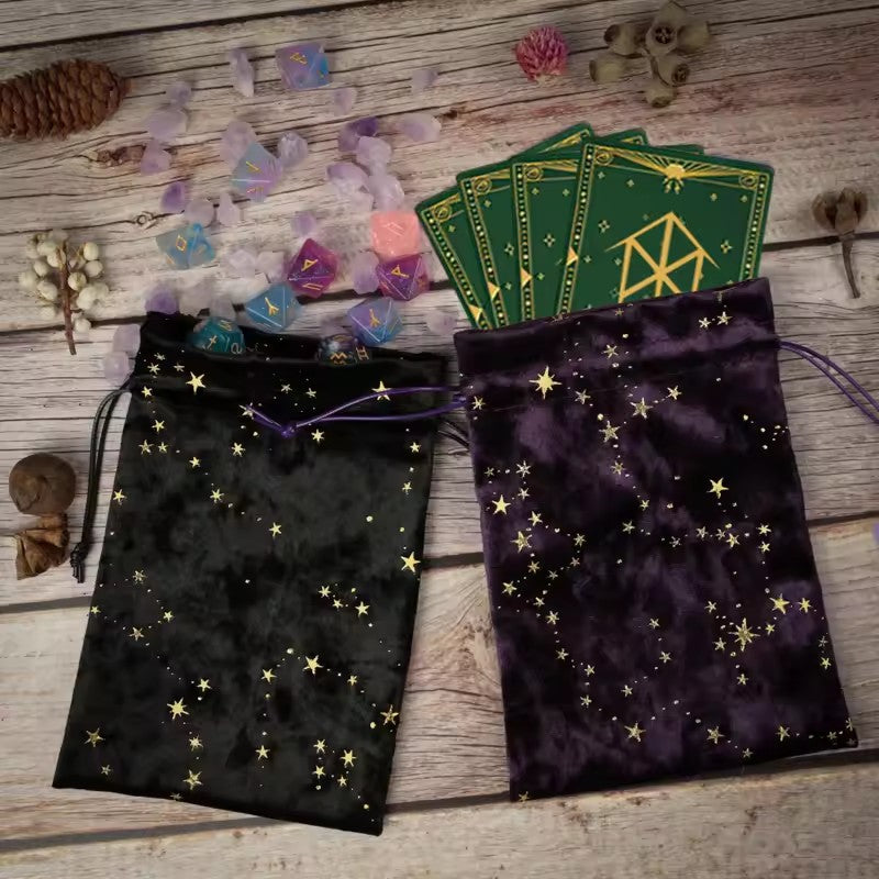 Gold Foil Moon & Star Velvet Crystal Storage Pouch