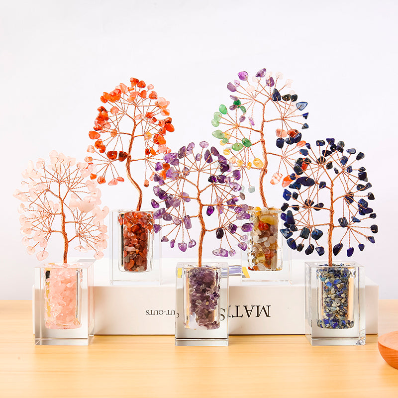 Mixed Gemstone Crystal Tree in Glass Bowl Base — Abundance Centerpiece