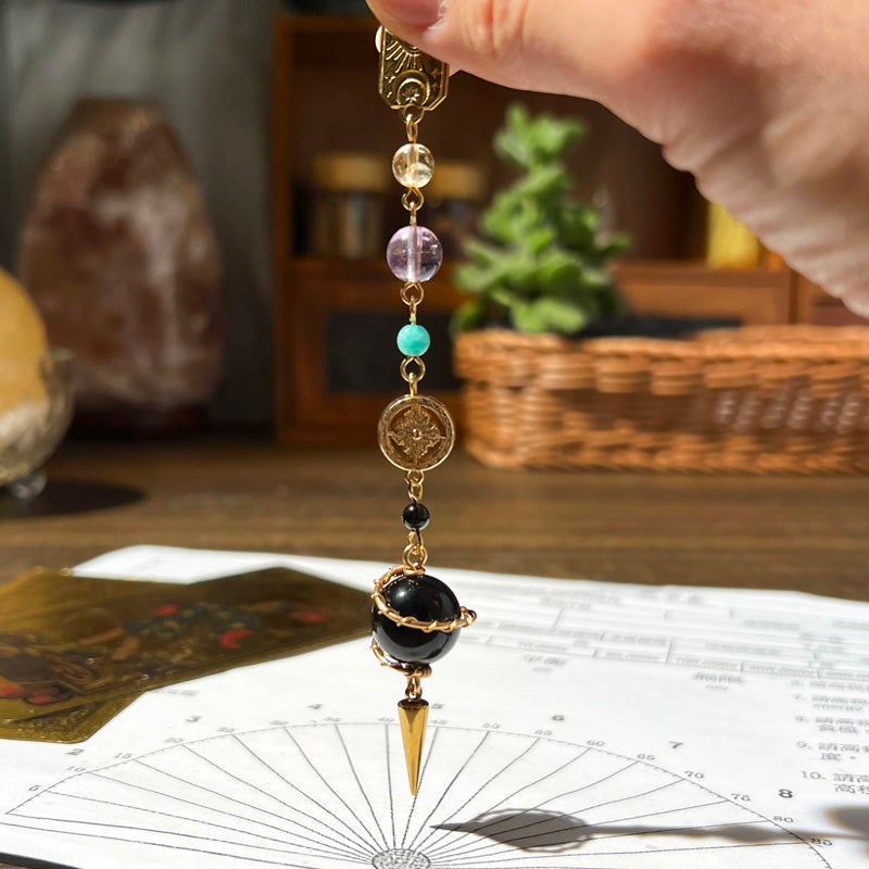 Natural Black Obsidian Sphere & Pendulum Set - Scrying & Protection Tool