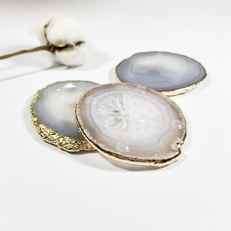 Natural Agate Slice Coaster Set | Polished Geode Stone Plates Wholesale