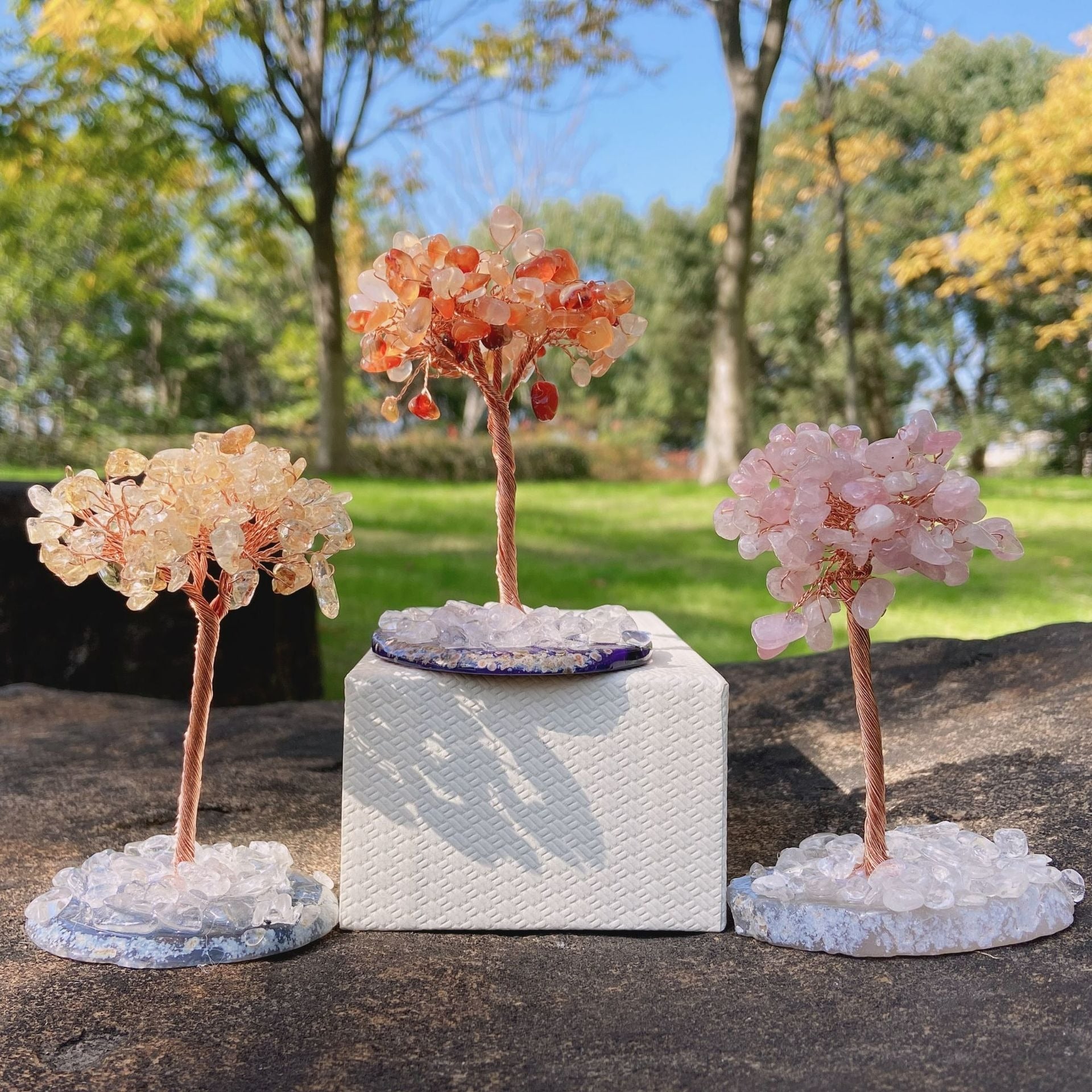 Rose Quartz Crystal Tree on Agate Slice Base — Love & Heart Chakra