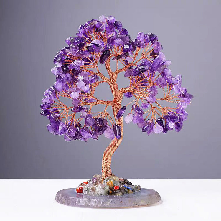 7 Chakra crystal tree close-up showing colorful gemstone chips