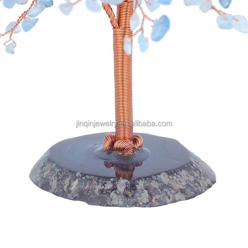 Aquamarine Crystal Tree with Wooden Base — Throat Chakra Calm