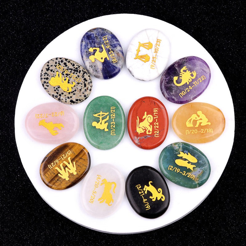12 Zodiac Birthstone Crystal Set - Celestial Healing Stones Astrology Gift Box