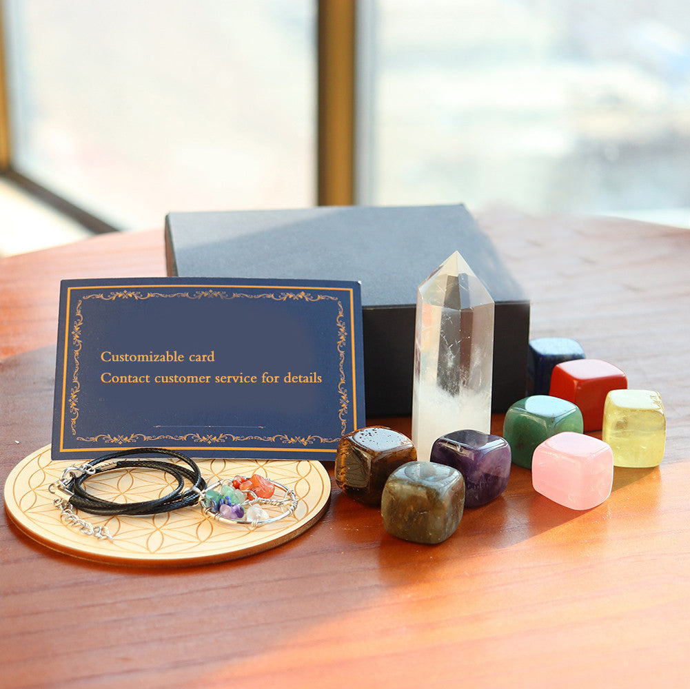 Clear Quartz Wand & Healing Energy Kit | Crystal Grid Tumbled Stones Set