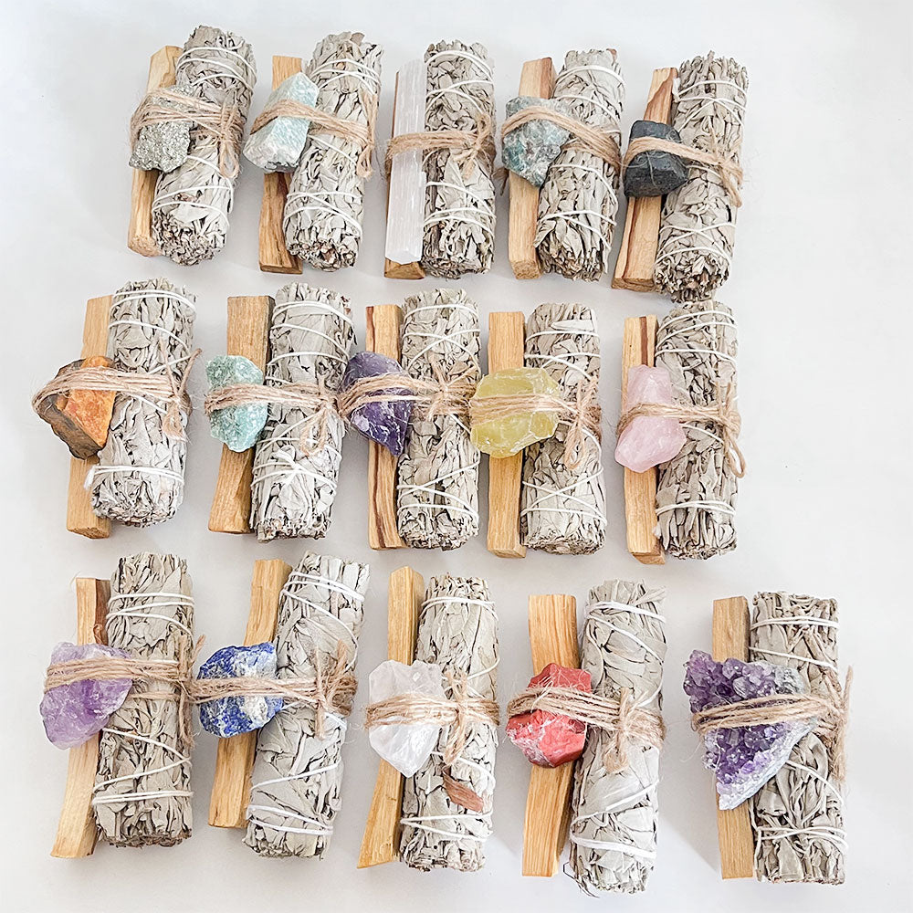 Spiritual Cleansing Starter Kit - White Sage, Palo Santo & Healing Crystals Bundle