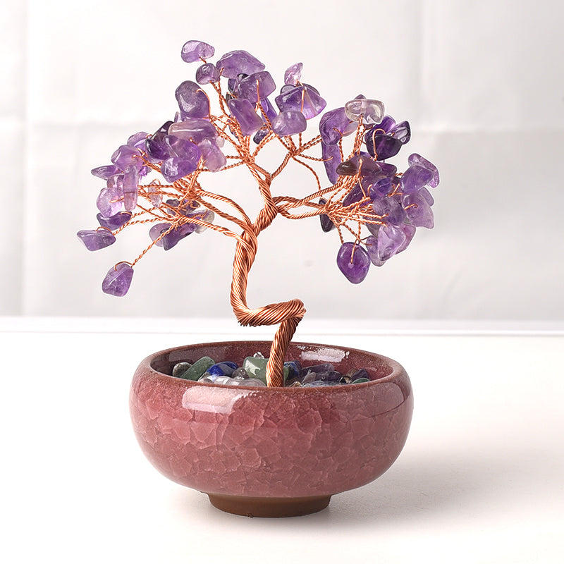 Natural Gemstone Crystal Money Tree | Feng Shui Wealth & Abundance Decor