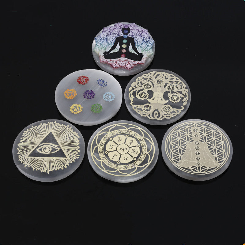 Selenite Crystal Charging Plate - Sacred Geometry Energy Cleansing Station