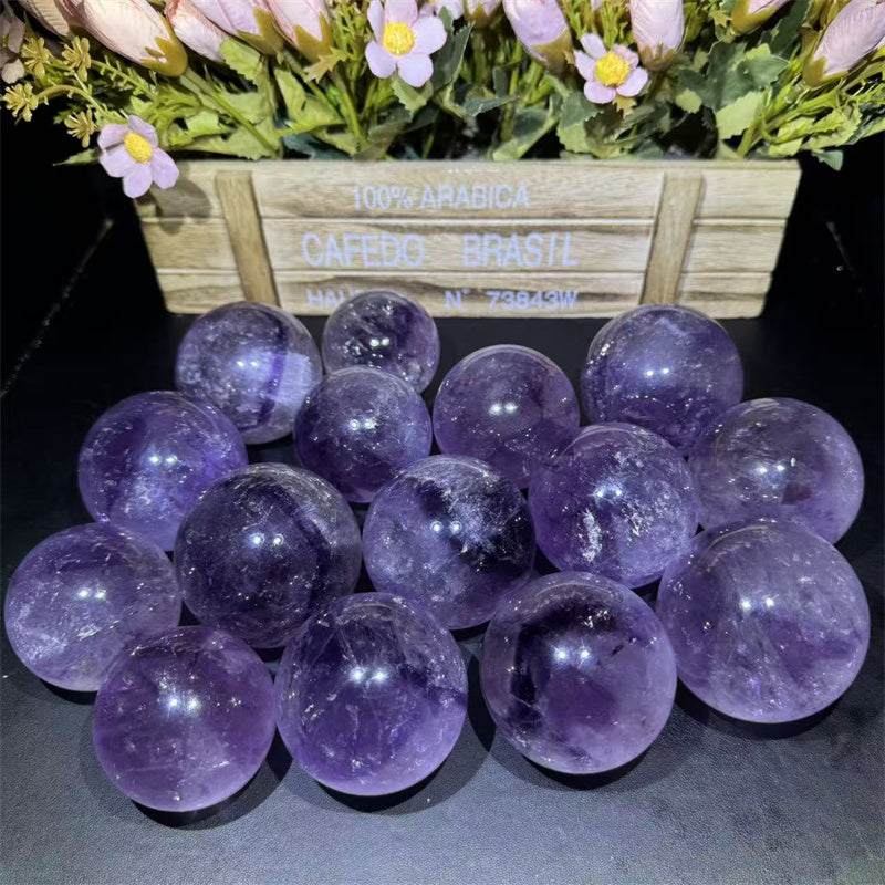 Natural Amethyst Crystal Ball Sphere with Wood Stand - Meditation & Reiki Decor