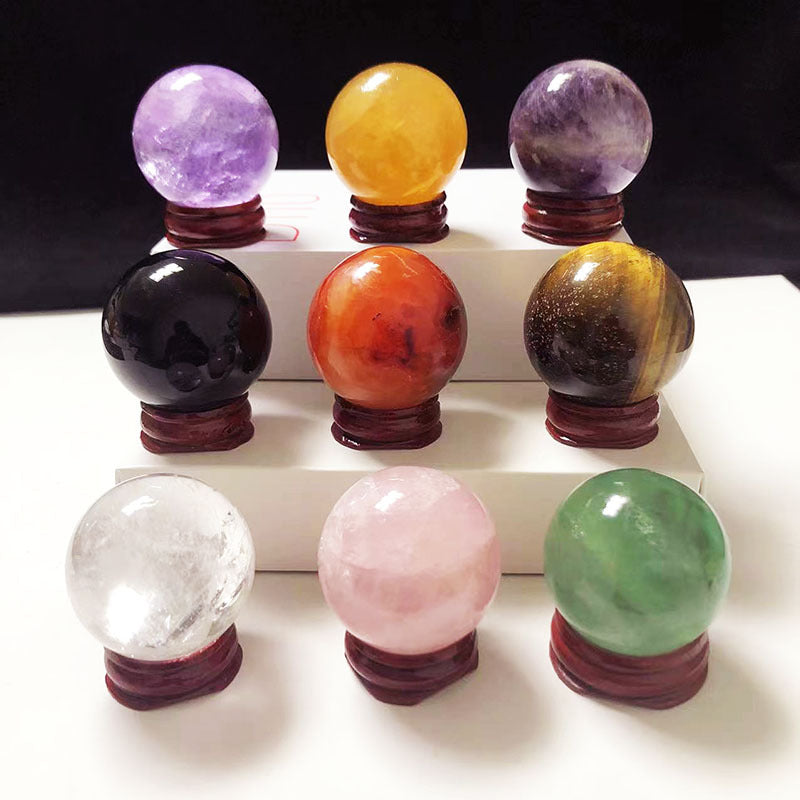 Natural Amethyst Crystal Ball Sphere with Wood Stand - Meditation & Reiki Decor